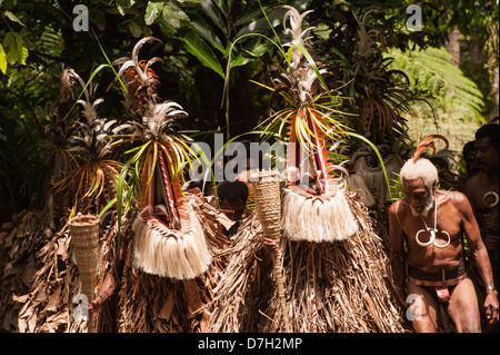 Die Rom Tänzer machen's Einzug am letzten Tag von Ambrym jährliche zurück zu My Roots Festival der traditionellen Kultur Vanuatu Stockfoto