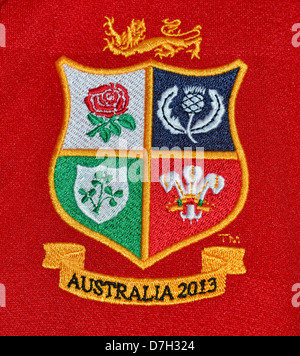 Deutschland 2013 British & Irish Lions Rugby-Shirt Logo, Surrey, England, Vereinigtes Königreich Stockfoto