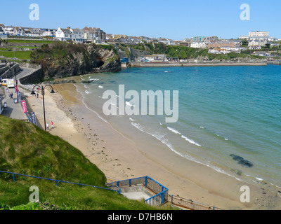 Towan Strand in Newquay bei Flut, Cornwall UK. Stockfoto