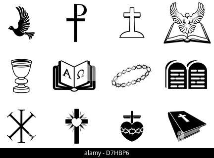 Illustration der religiösen Zeichen und Symbole aus dem Christentum Stockfoto
