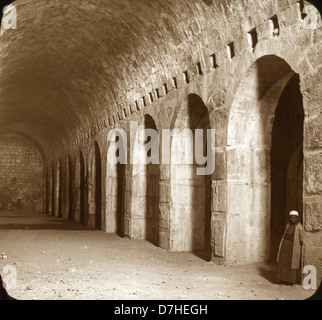 Dieses Foto zeigt Salomons Ställe unter dem Tempelberg in Jerusalem, einer wichtigen archäologischen Stätte. Die Ställe wurden vermutlich während der Herrschaft von König Salomo genutzt und sind ein integraler Bestandteil des historischen Tempelbergs. Stockfoto