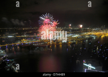 Miami Florida, Silvester, Feuerwerk, Feier, Port Boulevard Bridge, Luftaufnahme von oben, Blick vom Southeast Financial Center, Zentrum, s Stockfoto