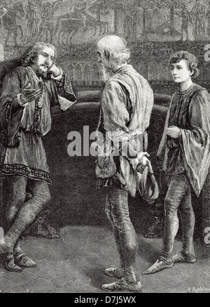 William Shakespeare (1564-1616). Englischer Schriftsteller. Hamlet und die Comedians. Akt II, Szene II. Gravur. Stockfoto