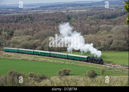 Swanage Dampfeisenbahn Bahnhof nahenden Corfe Castle Eisenbahn vom National Trust laufen Corfe Castle Stockfoto