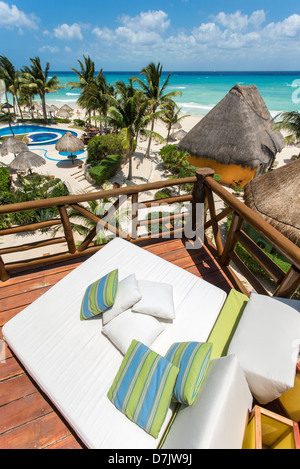 Mahekal Beach Resort Cabana-Stil Unterkunft am Strand in Playa del Carmen, Mexiko Stockfoto