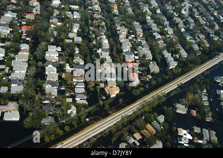 Luftbild von massiven Überschwemmungen und Zerstörungen durch den Hurrikan Katrina 4. September 2005 in New Orleans, Louisiana Stockfoto