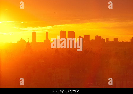 Los Angeles-Hollywood-Skyline bei Sonnenuntergang Stockfoto