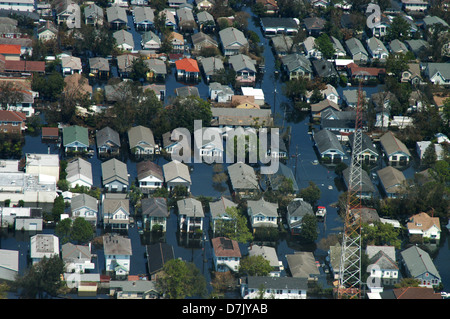 Luftbild von massiven Überschwemmungen und Zerstörungen durch den Hurrikan Katrina 4. September 2005 in New Orleans, Louisiana Stockfoto