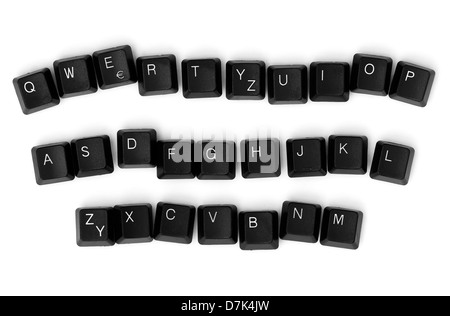 Die Tasten der Tastatur isoliert auf einem weißen Hintergrund. Stockfoto