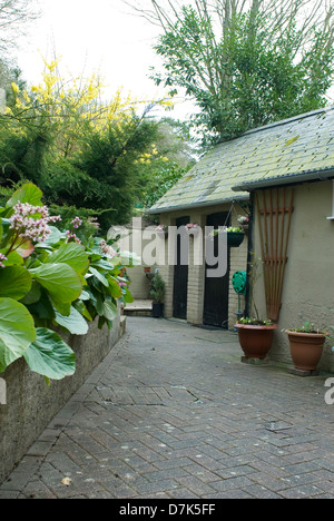 Country Garden in kleinen Hof Portraitfotos Stockfoto