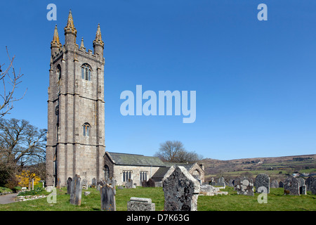 St Pancras Kirche in Widecombe-in-the-Moor, Dartmoor, England. Stockfoto