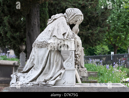 Das Grab des Künstlers und Anthropologen Arnold Landor auf dem englischen Friedhof in Florenz, Italien, ist mit einer Statue seiner trauernden Mutter gekennzeichnet Stockfoto