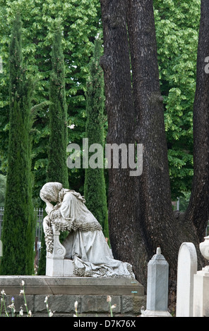 Das Grab des Künstlers und Anthropologen Arnold Landor auf dem englischen Friedhof in Florenz, Italien, ist mit einer Statue seiner trauernden Mutter gekennzeichnet Stockfoto