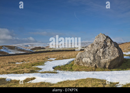 Malham Moor in North Yorkshire wie der Schnee schmilzt Stockfoto