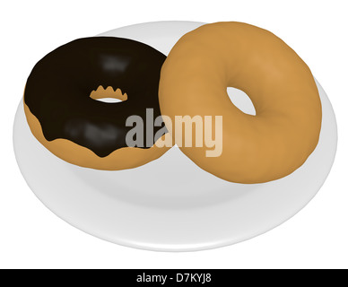 3D Render von zwei Donuts auf einem Teller Stockfoto