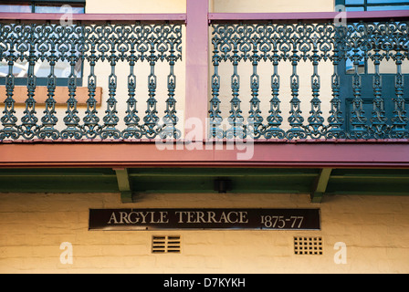 Detail der Reihenhäuser in Argyle Terrasse, The Rocks, Sydney. Stockfoto