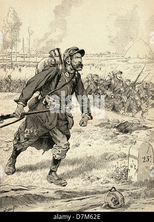 Französischer Soldat Fortschritte während der ersten Schlacht an der Marne, Frankreich, 1914 im ersten Weltkrieg. Stockfoto