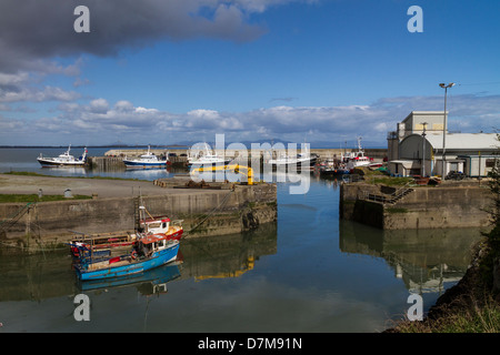 Boote im Dock im Hafen von Clogherhead, Irland Stockfoto