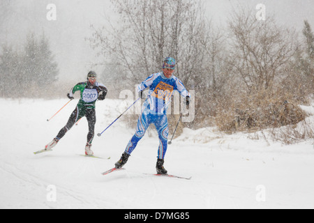 Cross Country Skifahrer Rennen in Mora Vasaloppet am 10. Februar 2013 in Mora, Minnesota. Stockfoto