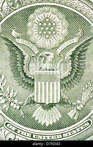 Adler auf dem Dollarschein, Makro Stockfoto