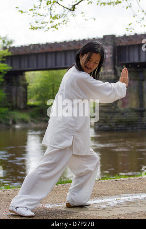 Preston, UK. 11. Mai 2013. Feixia Yu führt eine Demonstration der T'ai Chi ch'uan oft abgekürzt Tai Chi in der chinesischen Sprache und kulturelles Ereignis in Avenham Park, Preston, organisiert durch das Konfuzius-Institut ist eine Partnerschaft zwischen der University of Central Lancashire und Beijing International Studies University statt. Bildnachweis: Conrad Elias/Alamy Live-Nachrichten Stockfoto