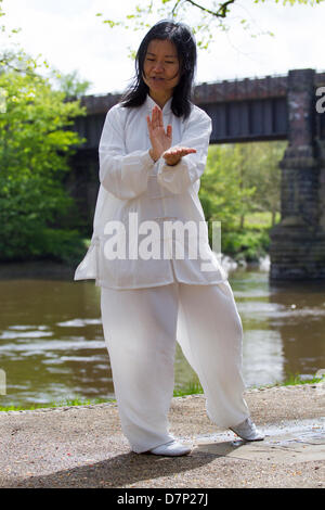 Preston, UK. 11. Mai 2013. Feixia Yu führt eine Demonstration der T'ai Chi ch'uan oft abgekürzt Tai Chi in der chinesischen Sprache und kulturelles Ereignis in Avenham Park, Preston, organisiert durch das Konfuzius-Institut ist eine Partnerschaft zwischen der University of Central Lancashire und Beijing International Studies University statt. Bildnachweis: Conrad Elias/Alamy Live-Nachrichten Stockfoto