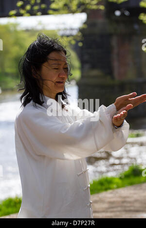 Preston, UK. 11. Mai 2013. Feixia Yu führt eine Demonstration der T'ai Chi ch'uan oft abgekürzt Tai Chi in der chinesischen Sprache und kulturelles Ereignis in Avenham Park, Preston, organisiert durch das Konfuzius-Institut ist eine Partnerschaft zwischen der University of Central Lancashire und Beijing International Studies University statt. Bildnachweis: Conrad Elias/Alamy Live-Nachrichten Stockfoto