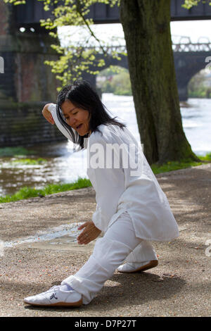 Preston, UK. 11. Mai 2013. Feixia Yu führt eine Demonstration der T'ai Chi ch'uan oft abgekürzt Tai Chi in der chinesischen Sprache und kulturelles Ereignis in Avenham Park, Preston, organisiert durch das Konfuzius-Institut ist eine Partnerschaft zwischen der University of Central Lancashire und Beijing International Studies University statt. Bildnachweis: Conrad Elias/Alamy Live-Nachrichten Stockfoto