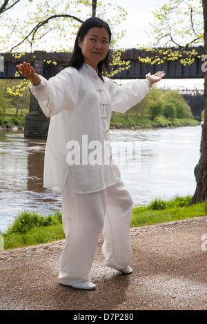 Preston, UK. 11. Mai 2013. Feixia Yu führt eine Demonstration der T'ai Chi ch'uan oft abgekürzt Tai Chi in der chinesischen Sprache und kulturelles Ereignis in Avenham Park, Preston, organisiert durch das Konfuzius-Institut ist eine Partnerschaft zwischen der University of Central Lancashire und Beijing International Studies University statt. Bildnachweis: Conrad Elias/Alamy Live-Nachrichten Stockfoto