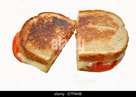 Gegrillter Käse mit Tomaten, Isolated on White Stockfoto