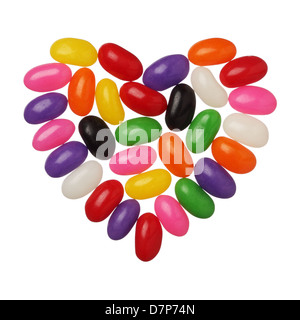 Jellybeans Herz isoliert auf weißem Hintergrund, Nahaufnahme Stockfoto