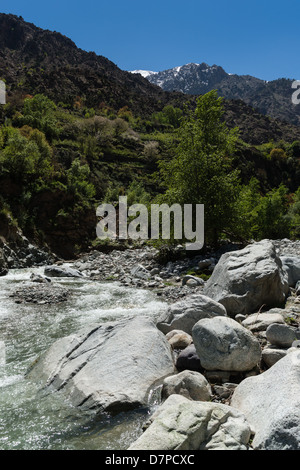 Marokko, Marrakesch - Sti Fatma, Dorf und Wasserfälle an der Spitze der Ourika-Tal im südlichen Atlasgebirge. Stockfoto