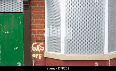 Mit Brettern vernagelt Haus in Stockton on Tees, Cleveland, England, UK Stockfoto