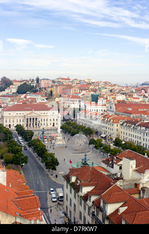 Lissabon, Portugal. Luftaufnahme des Rossio-Platz oder der Praça de Dom Pedro IV. Stockfoto