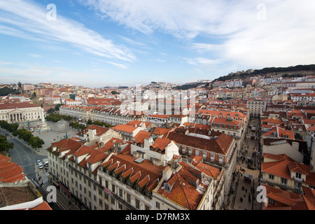 Lissabon, Portugal. Luftaufnahme des Rossio-Platz oder der Praça de Dom Pedro IV. Stockfoto