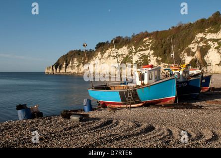 Angelboote/Fischerboote am Strand, Bier, Devon, England, UK Stockfoto