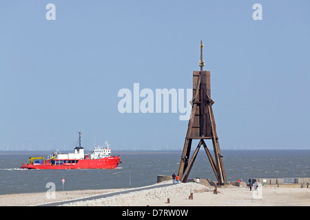 Navigationshilfe Kugelbake (Ball Beacon), Cuxhaven, Niedersachsen, Deutschland Stockfoto