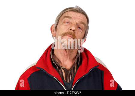 echte alte Mann Porträt auf weißem Hintergrund Stockfoto