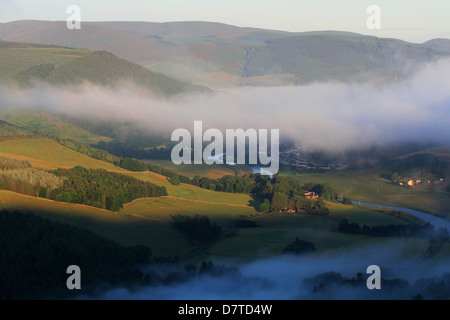 Sommermorgen Nebel über den Tweed Vally in der Nähe von Walkerburn Stockfoto