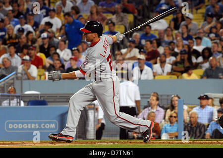 Los Angeles, CA, USA. 13. Mai 2013. Washington Nationals erster Basisspieler Adam LaRoche (25) at bat während der Major League Baseball Spiel zwischen den Los Angeles Dodgers und die Washington Nationals im Dodger Stadium in Los Angeles, CA. David Hood/CSM./Alamy Live News Stockfoto
