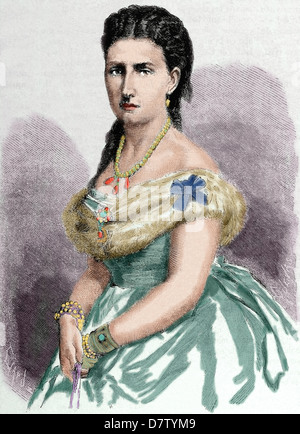 Infantin Antonia von Portugal oder Braganza. (1845 - 1913). Haus Braganza-Sachsen-Coburg und Gotha. Porträt. Gravur. Farbige. Stockfoto