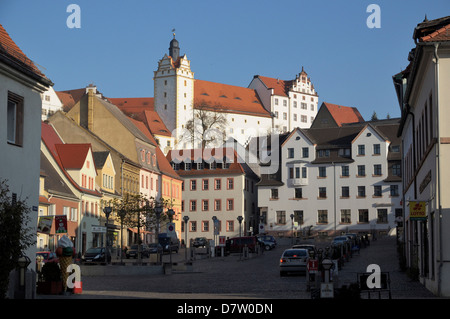 Marktplatz Und Schloss Colditz, Sachsen, Deutschland Stockfoto