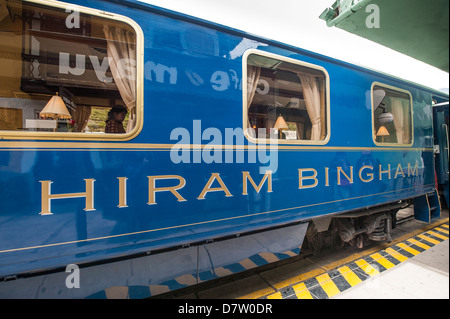 Hiram Bingham Zug am Bahnhof Ollanta in Ollantaytambo, Heiliges Tal, Peru. Südamerika Stockfoto