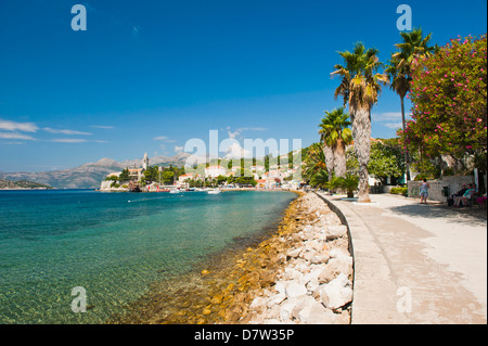 Franziskanerkloster und der Waterfront, Insel Lopud, Elafiti Inseln (Elaphiten), Dalmatien, Adria, Kroatien Stockfoto