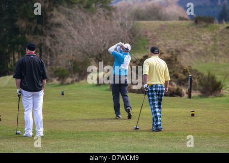 Golfer am Golfplatz Gleneagles Abschlag. Stockfoto