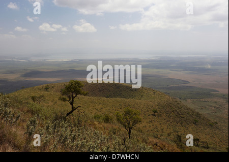 Ansicht des Great Rift Valley von Mount Longonot nach Lake Naivasha, Mount Longonot Nationalpark, Nakuru, Kenia Stockfoto