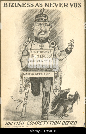 Weltkrieg eine Postkarte-Cartoon von Kaiser Wilhelm II. Stockfoto