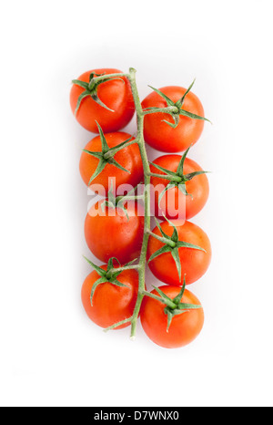 Cherry-Tomaten auf einem Ast isoliert auf weißem Hintergrund Stockfoto
