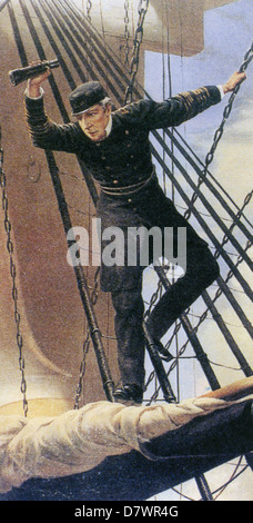 DAVID GLASGOW FARRAGUT (1801-1870) schreien "Verdammt die Torpedos, volle voraus auf die Hartford in Schlacht von Mobile Bay zu beschleunigen" Stockfoto