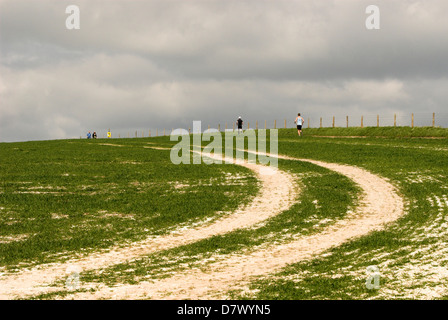 Läufer auf die drei Festungen Herausforderung auf dem Weg zur Chanctonbury Ring in West Sussex. Stockfoto